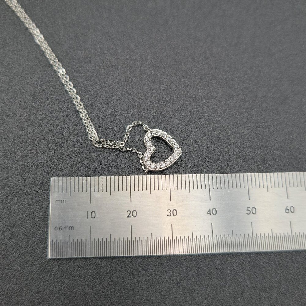 16+2 Inch Sterling Silver Small Heart Cubic Zirconia Necklace A6403 - Picture 7 of 8